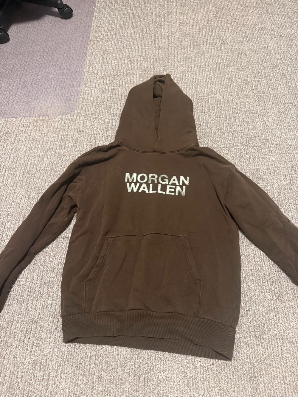 Morgan Wallen brown cotton hoodie with white ‘MORGAN WALLEN', size M